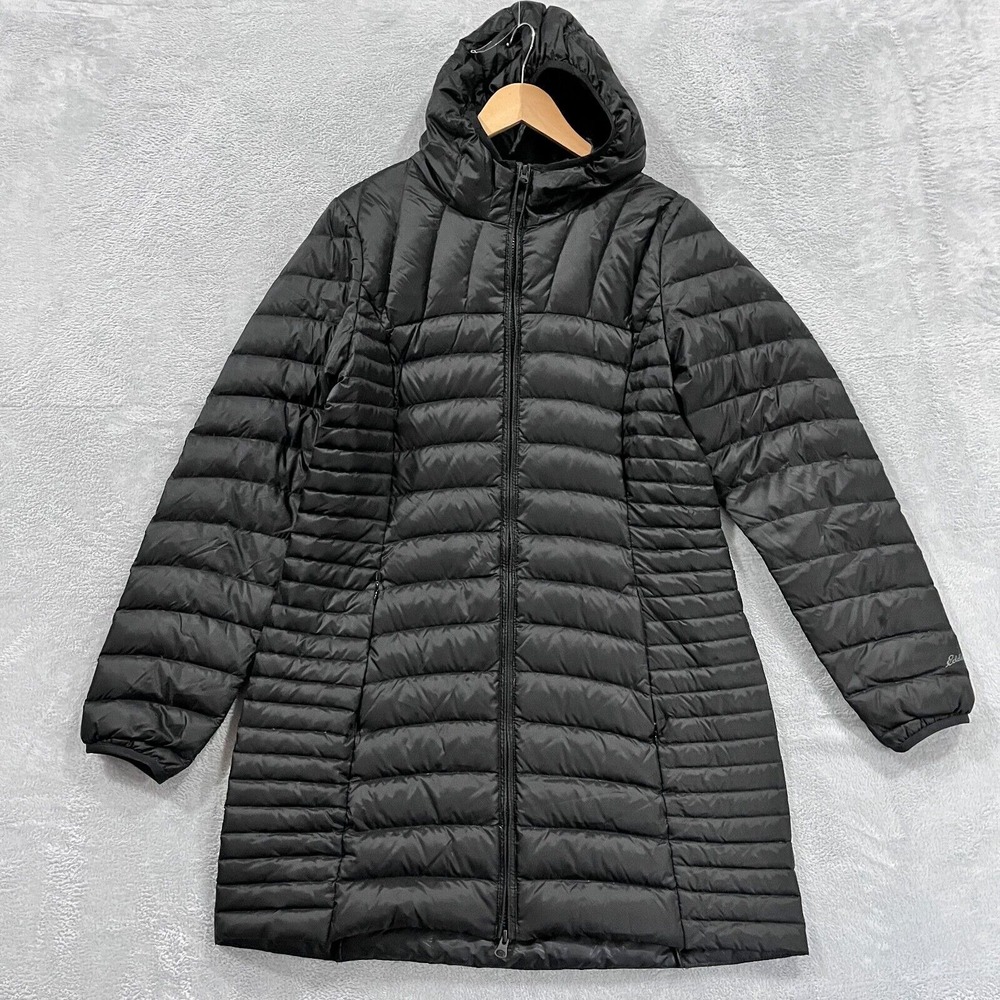 Eddie Bauer Down‎ Parka Puffer Jacket Womens LT Tall Black Coat Winter
